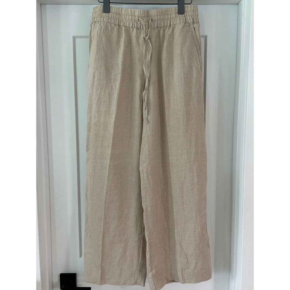 Tommy Bahama Womens Medium Beige 100% Linen Wide Leg Drawstring Pants Pineapple
